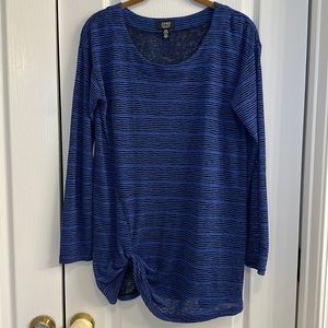 Jones New York Signature Long Sleeve Cobalt Blue and Black Stripe Knot Hem Top